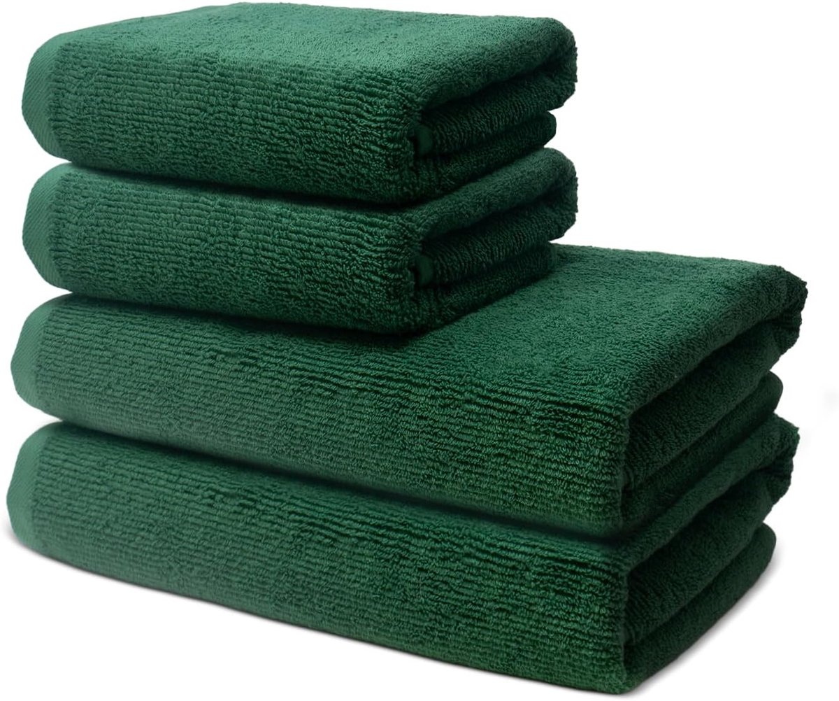 SnelShoppen - Badhanddoeken Set 4 Stuks - 100% Katoen - 500g/m² - 2 Badhanddoeken 70x140cm + 2 Handdoeken 50x100cm - Pine Green - Stijlvolle Badkamer