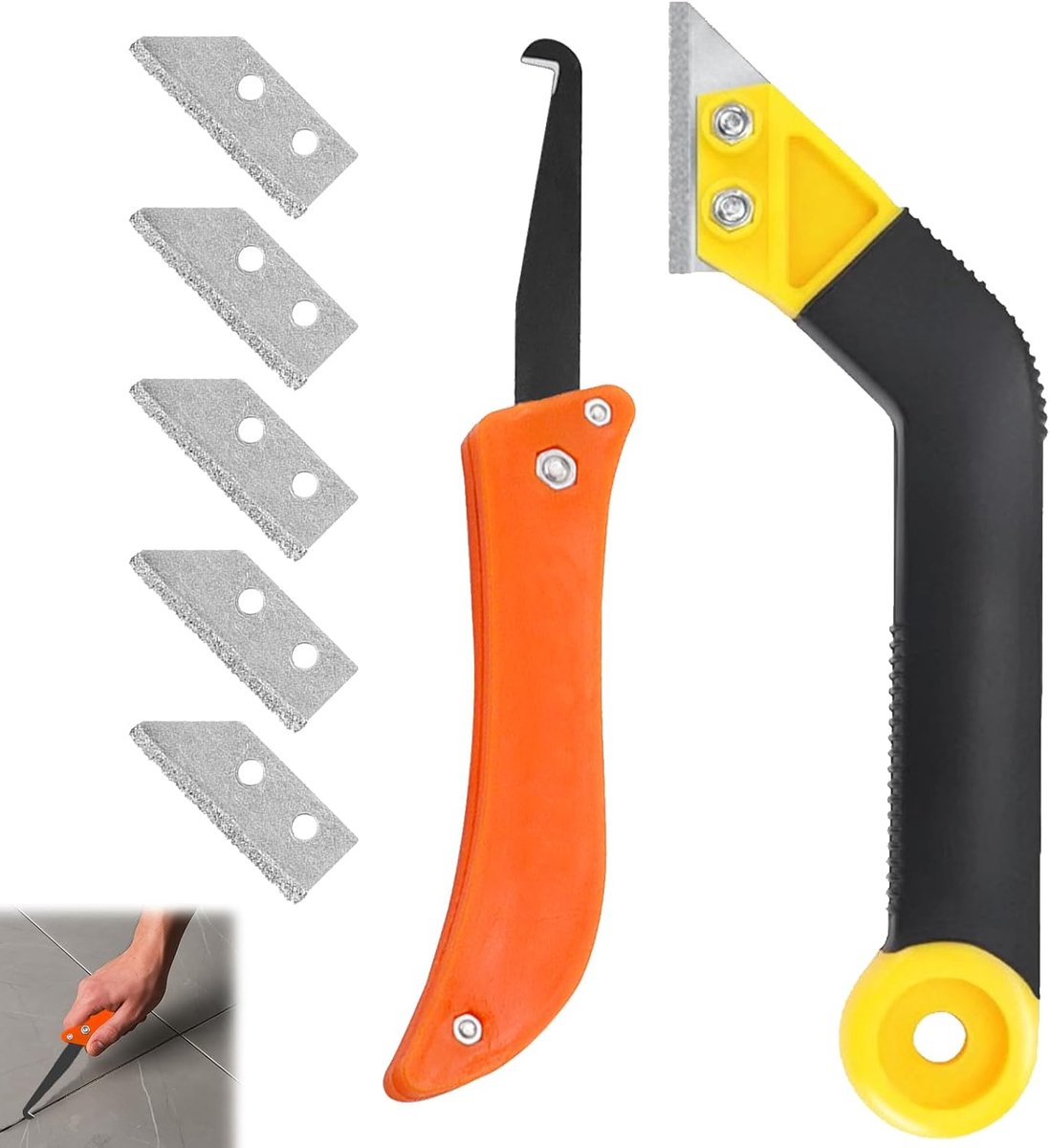 SnelShoppen - Grout Cleaner Tool, Fugenkratzer voor Tegels, Tegelvoegen Schraper, Tegel Grout Tool met 5 Vervangblades voor Grondige Tegelreiniging
