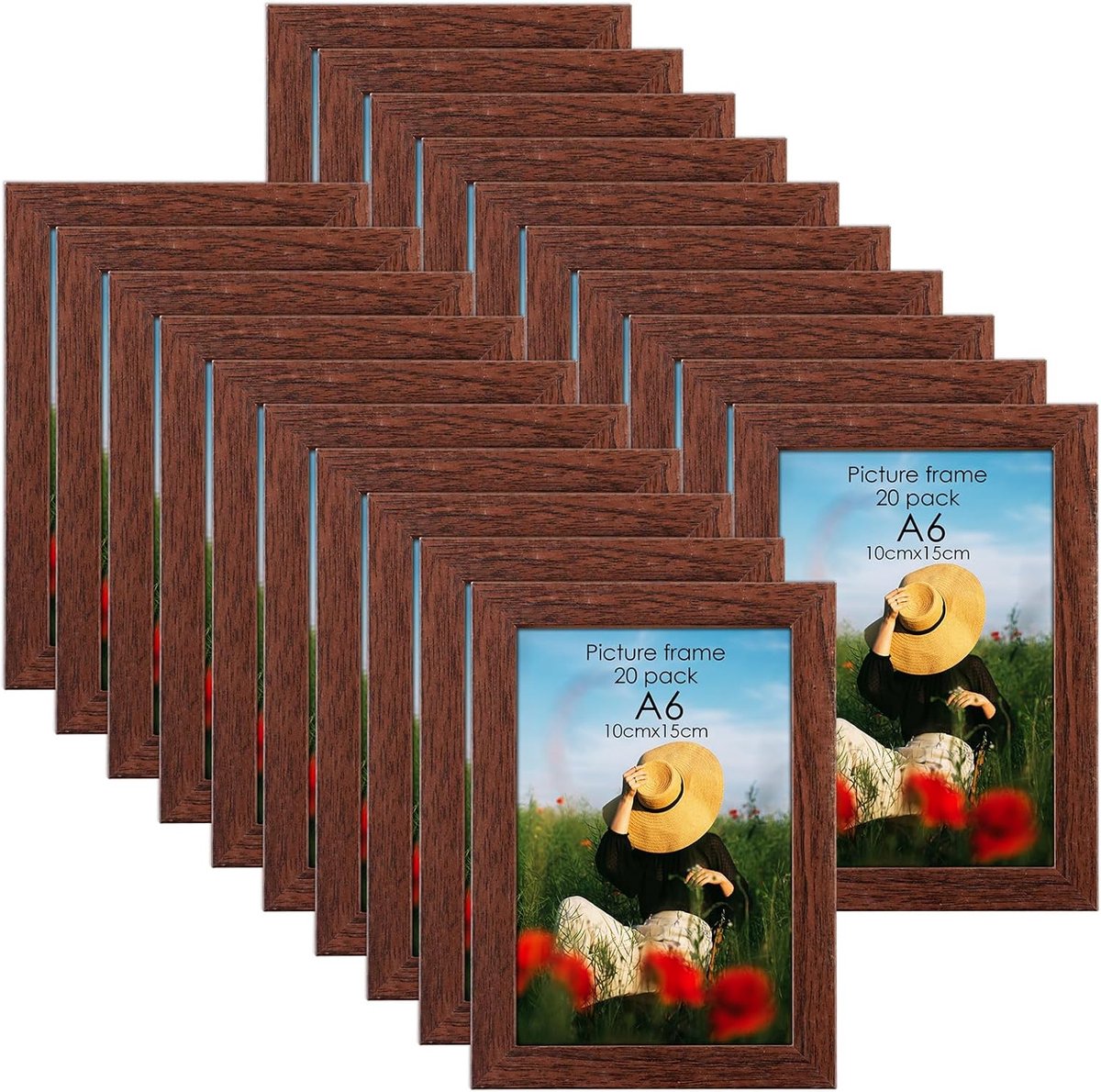 SnelShoppen - Fotolijst Set van 20 Stuks 10x15 cm - Massief Hout Fotolijsten voor Muur en Tafel - A6 Fotolijsten voor Bruiloften, Familie Herinneringe