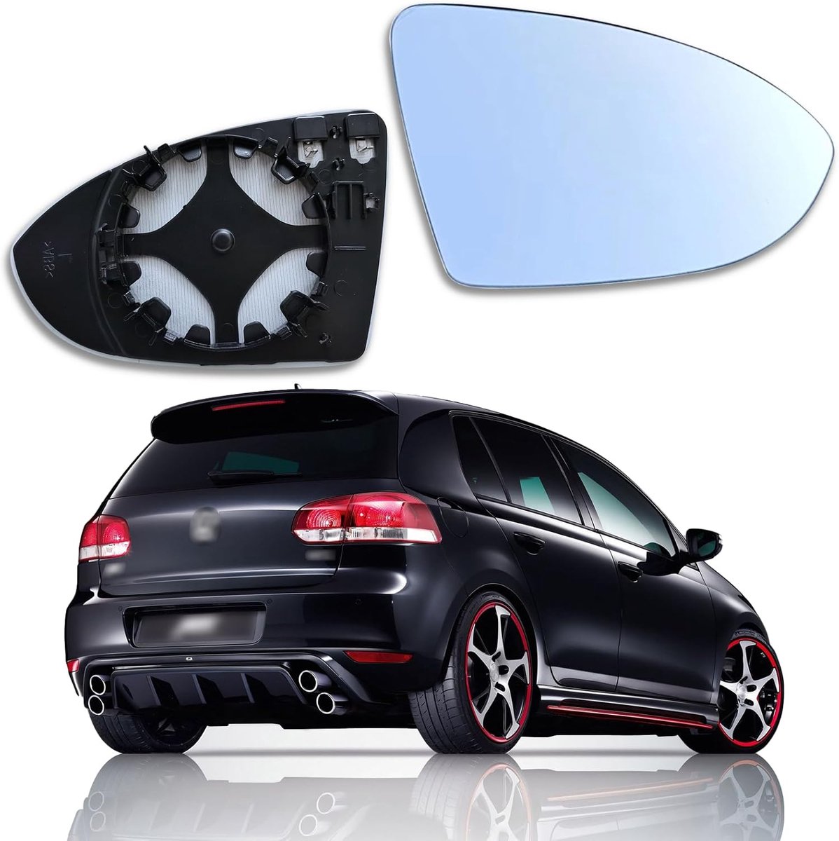 SnelShoppen - Golf 7 Spiegelglas Rechts Verwarmd - Asferisch Met Montageplaat - Vervangend Spiegelglas Voor Volkswagen Golf 7, Sportsvan, Lingdu