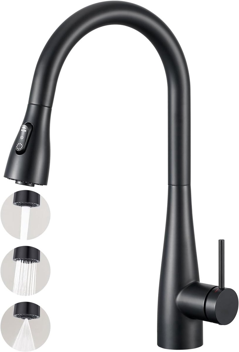 SnelShoppen - Keuken Mengkraan met Uittrekbare Sprayer, 2 Waterstraal Types, Hoge Druk, Enkelvoudige Hendel, 360° Rotatable, RVS Zwart, Perfect voor K