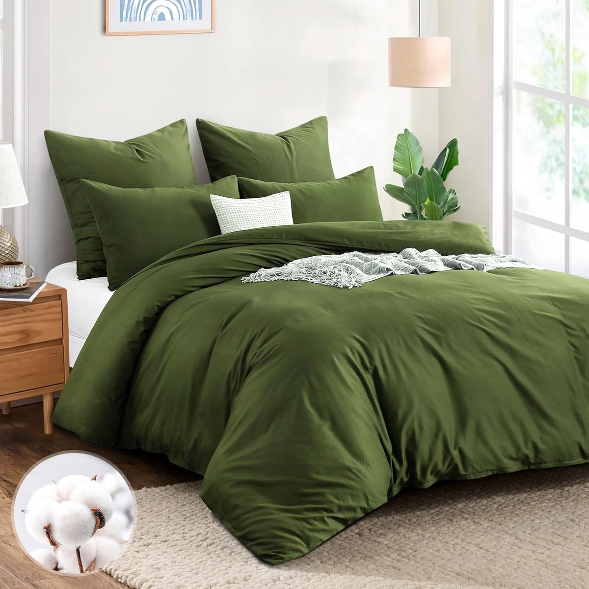 SnelShoppen - Luxe Bedlinnen Set 220 x 240 cm - Katoenen Dekbedovertrek met 2 Kussenslopen 80 x 80 cm - Ademend en Absorberend - Olive Groen - Oeko-Te
