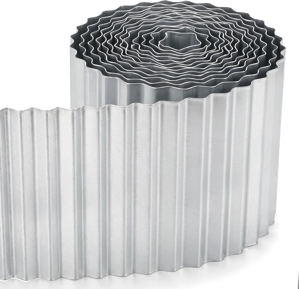 Galvanized Metalen Tuinrand Rol van 6m, Golfvormige Plantborder, H25.4cm, Duurzaam en Weerbestendig