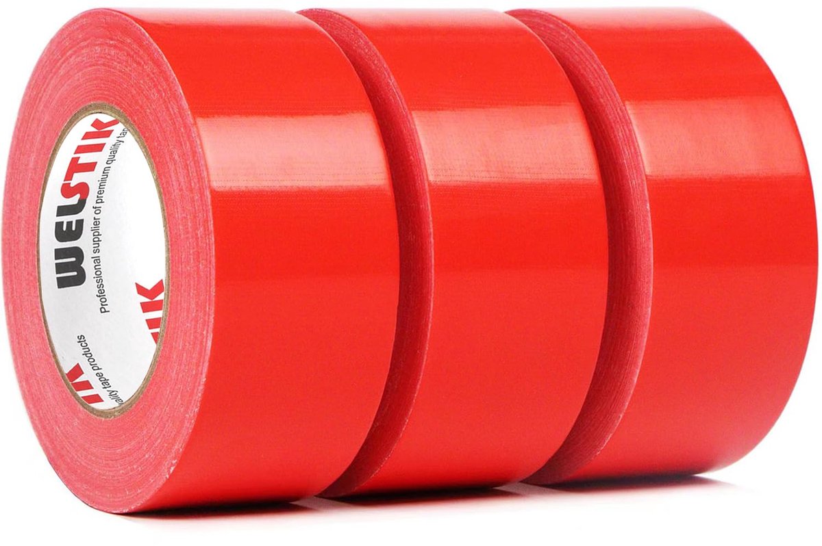 SnelShoppen - Duct Tape 3 Pack 48mm x 27m Waterdichte Tape - Kleurige Gaffer Tape voor Reparaties, DIY, Creatief, Binnen en Buiten, Rood