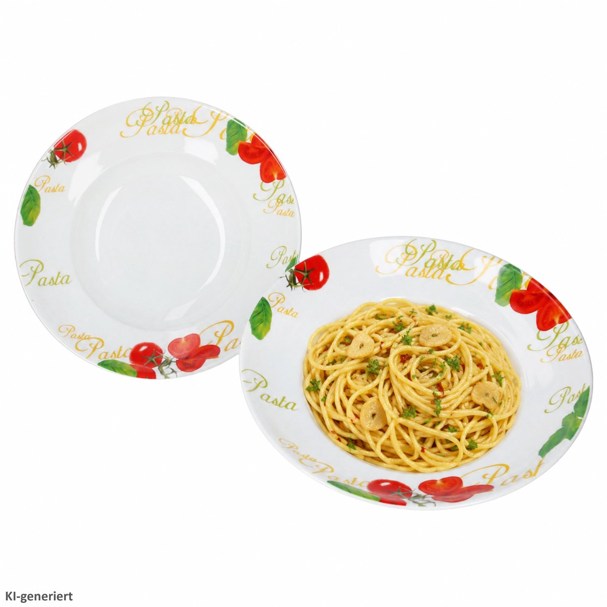 2-delige set TOMATE pastaborden met decor en tekst van porselein – DN3000070