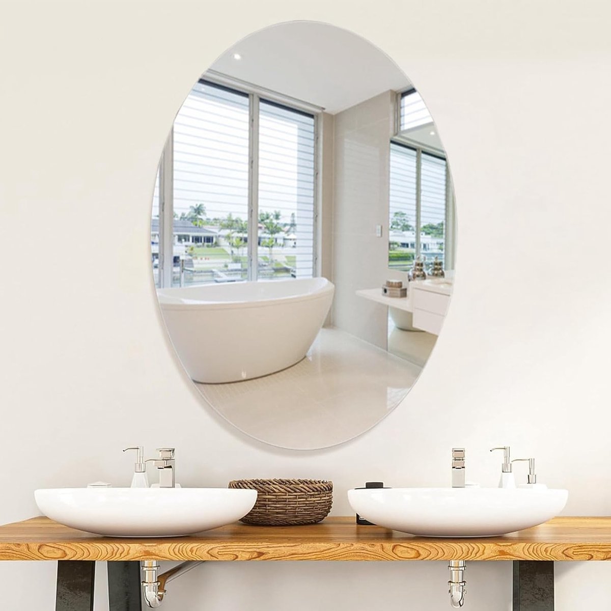 Ovale Wandspiegel zonder Glas, Zelfklevende Acryl Spiegel, Flexibele Frameloze Decoratieve Spiegel voor Badkamer, Woonkamer en Entree, Modern en Stijlvol Ontwerp