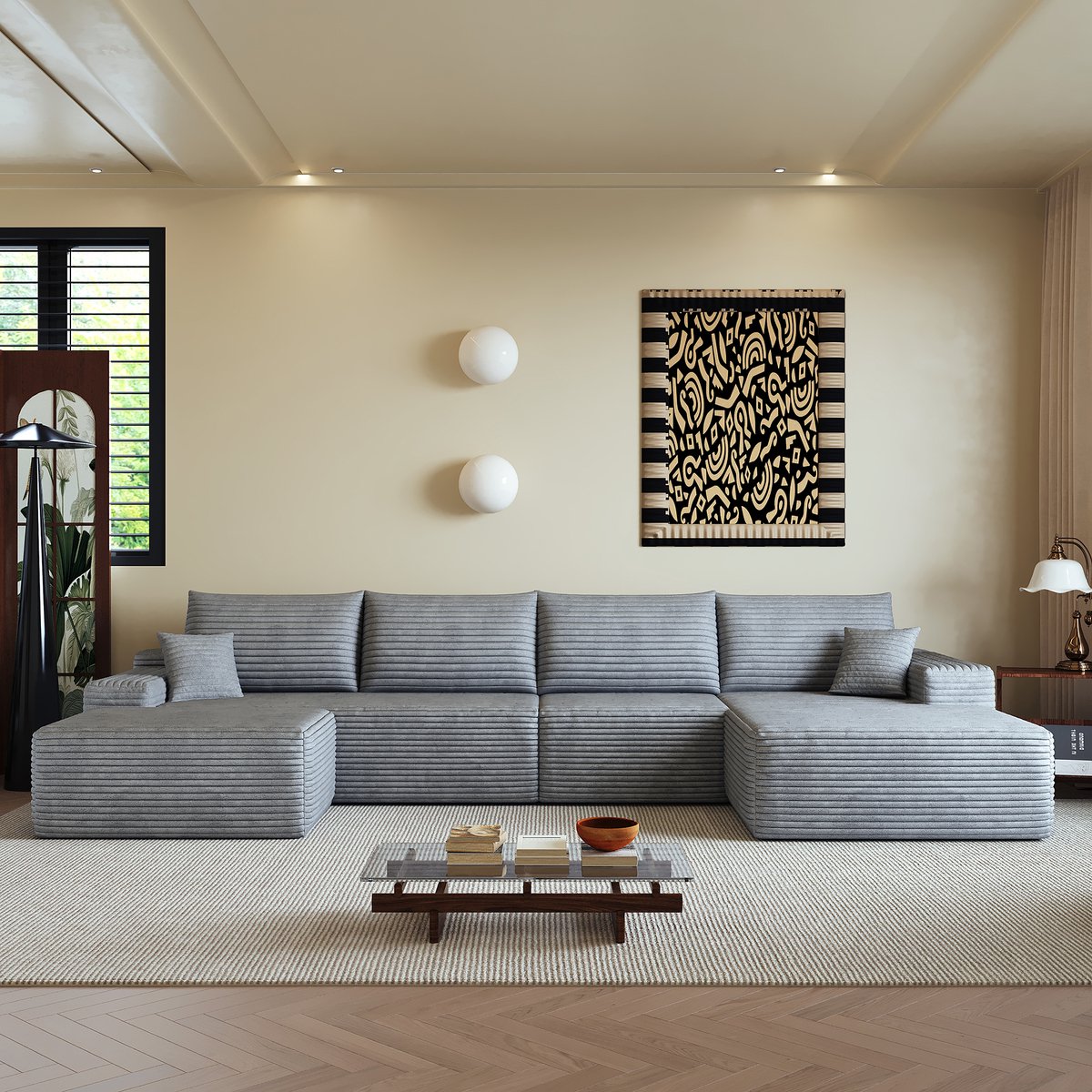 Modulaire Hoekbank Met L Vormige Chaise Longue Comfortabele Diepe Zit In Corduroy Voor Woonkamer Slaapkamer En Appartement Grijs