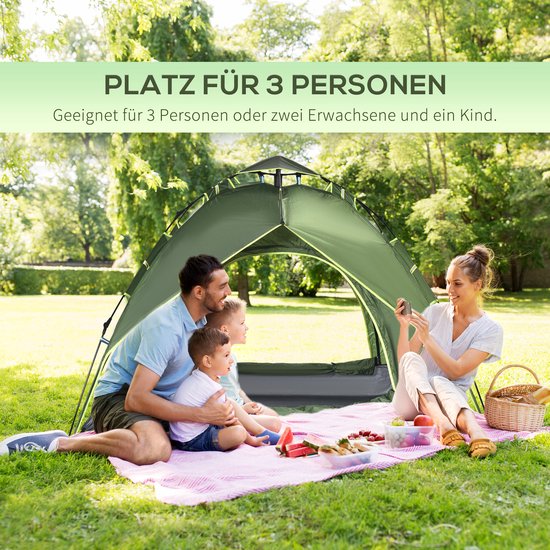Tent Snel Op Te Zetten - 210 x 210 x 140 Cm - Polyester - Donkergroen - 4-Seizoenen Familietent Voor 3 Personen Met Dak — afbeelding 3