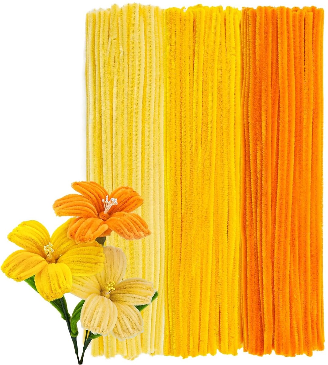 SnelShoppen - 300Pcs Chenille Wire Set 30cm 8mm Dikte, Kleurrijke Pijpenragers voor Creatieve DIY, Geel Gradient voor Feestdecoraties, Bloemen en Knut