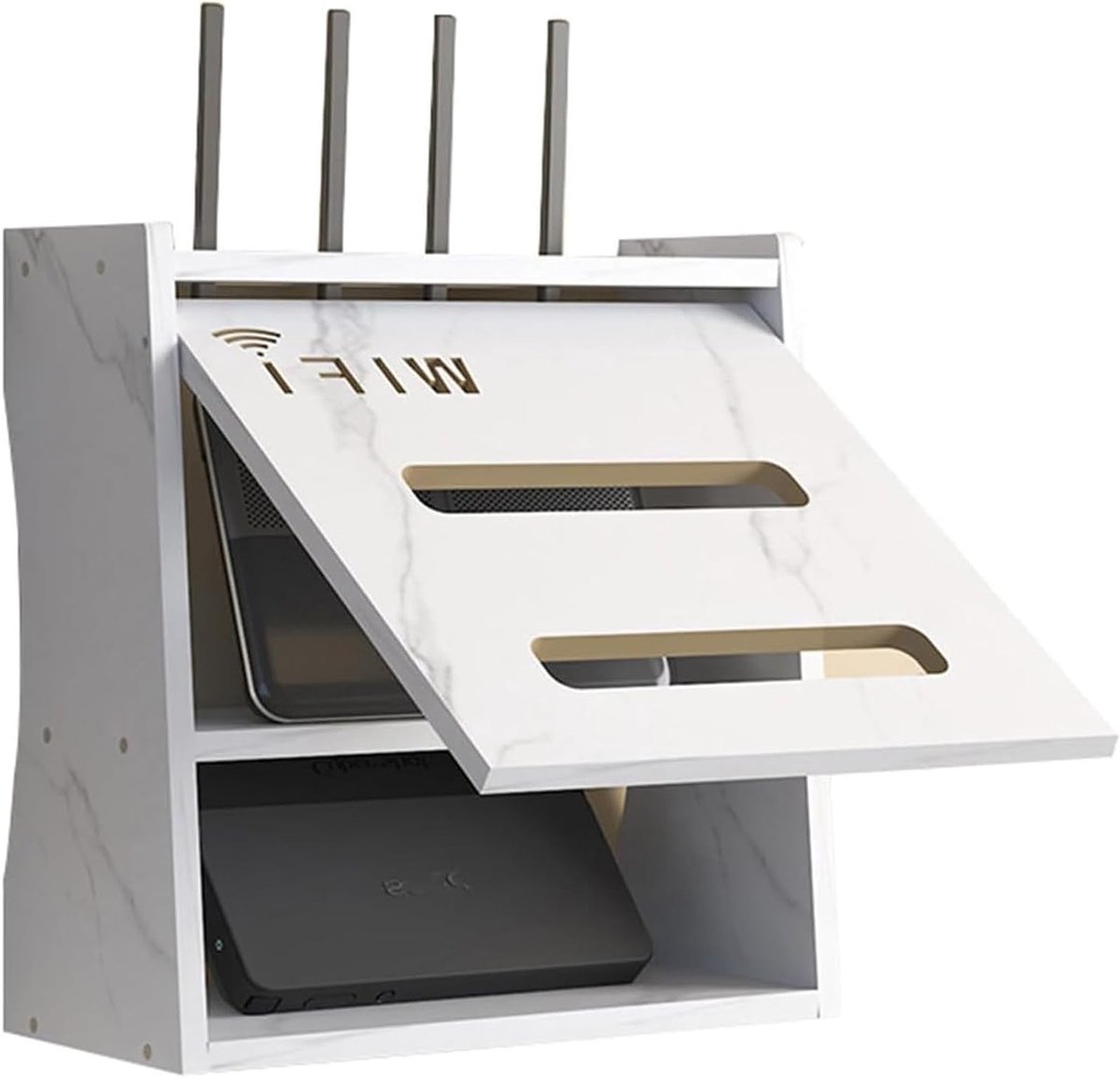 Routeropbergdoos voor Wandmontage, Houten Bureau Organizer, Verborgen Kabels en Decoratie (Wit)