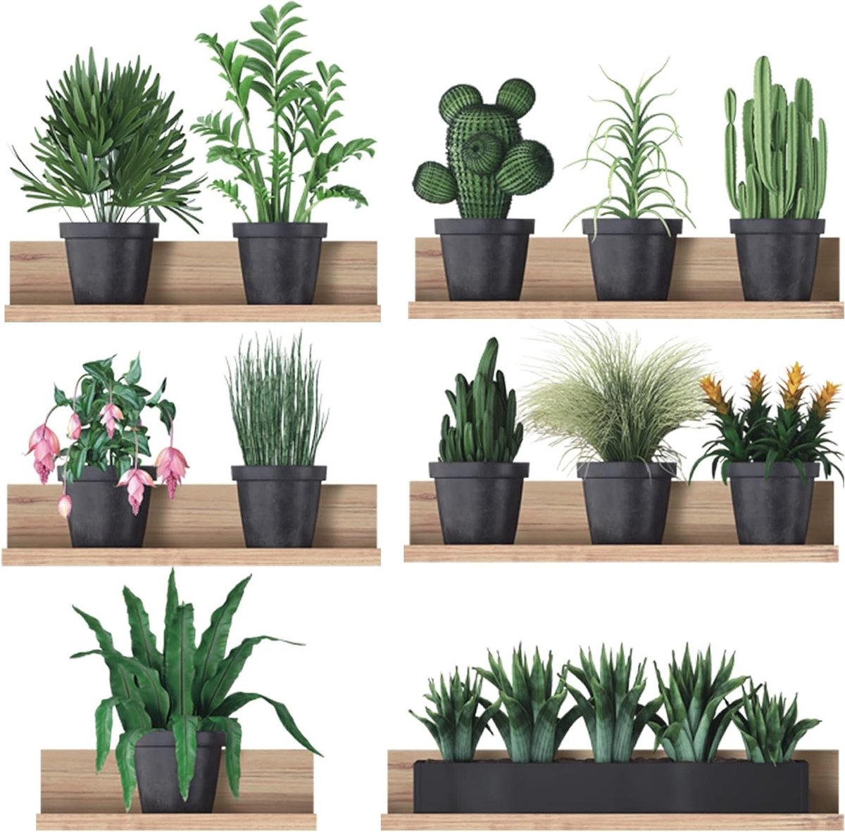 3D Groene Planten Muurstickers voor Woonkamer en Slaapkamer, PVC Bladeren en Rozen, Decoratieve Muurdecoratie voor Keuken en Tuin