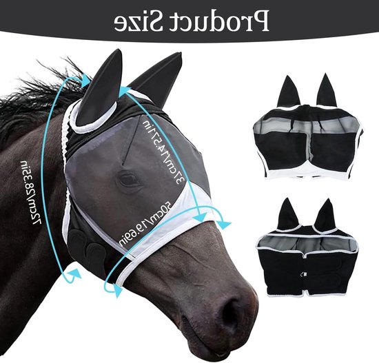 Comfortabel Vliegendek voor Paarden met UV-bescherming, Oorbedekking en Rekbare Ogen - Zwart (L) — afbeelding 5