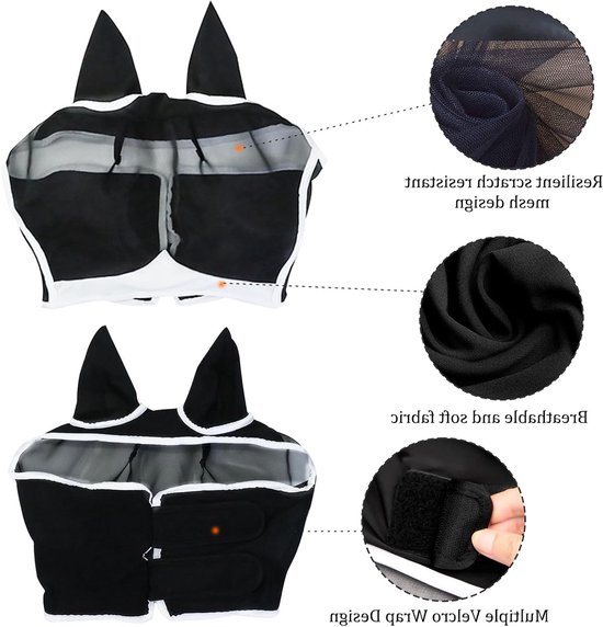 Comfortabel Vliegendek voor Paarden met UV-bescherming, Oorbedekking en Rekbare Ogen - Zwart (L) — afbeelding 2
