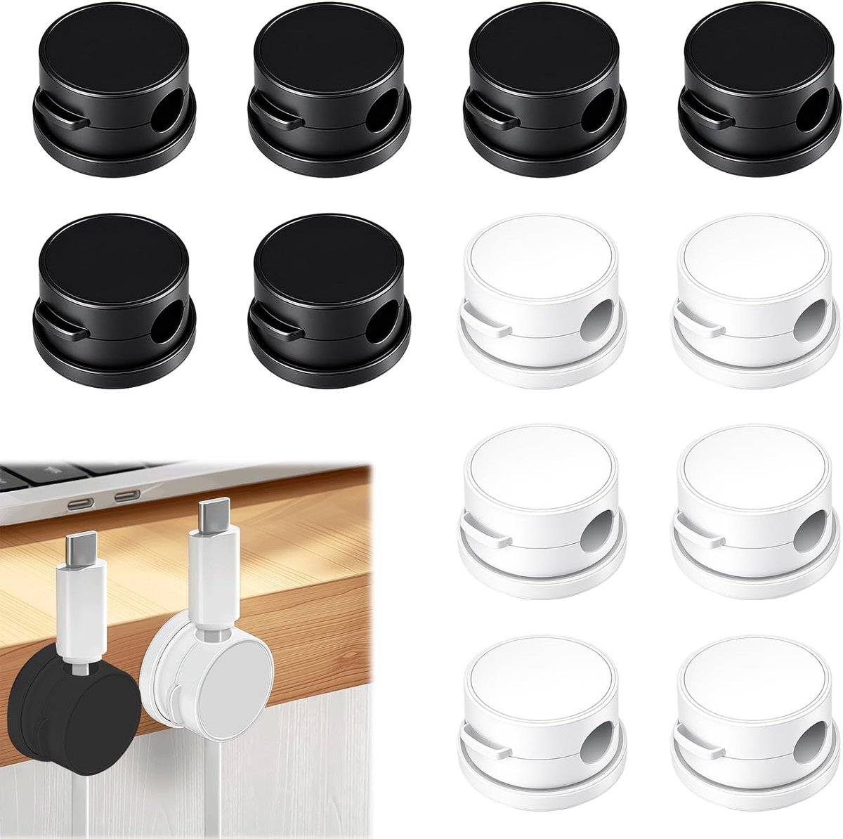 SnelShoppen - Set van 12 Zelfklevende Kabelhouders, Magnetische Kabelclips voor Bureau en Thuis, Professioneel Kabelmanagement voor USB-C, HDMI, 7,5 m