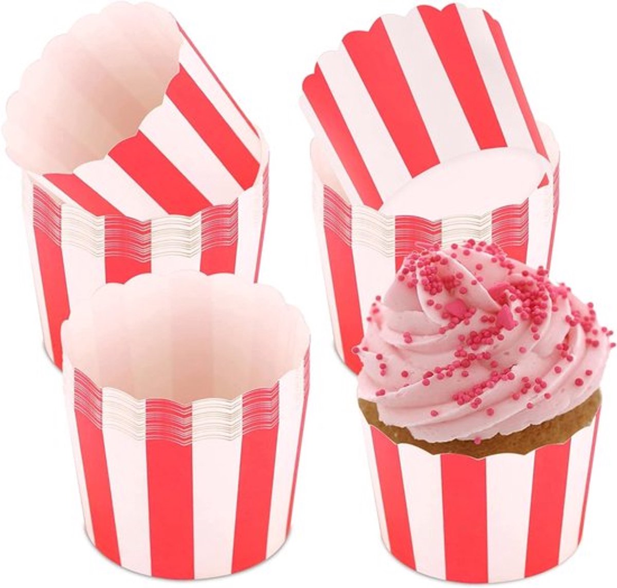 Mini Muffin Bakvormpjes in Rood-Witte Strepen - 50 Stuks voor Feestjes, Verjaardagen en Desserts