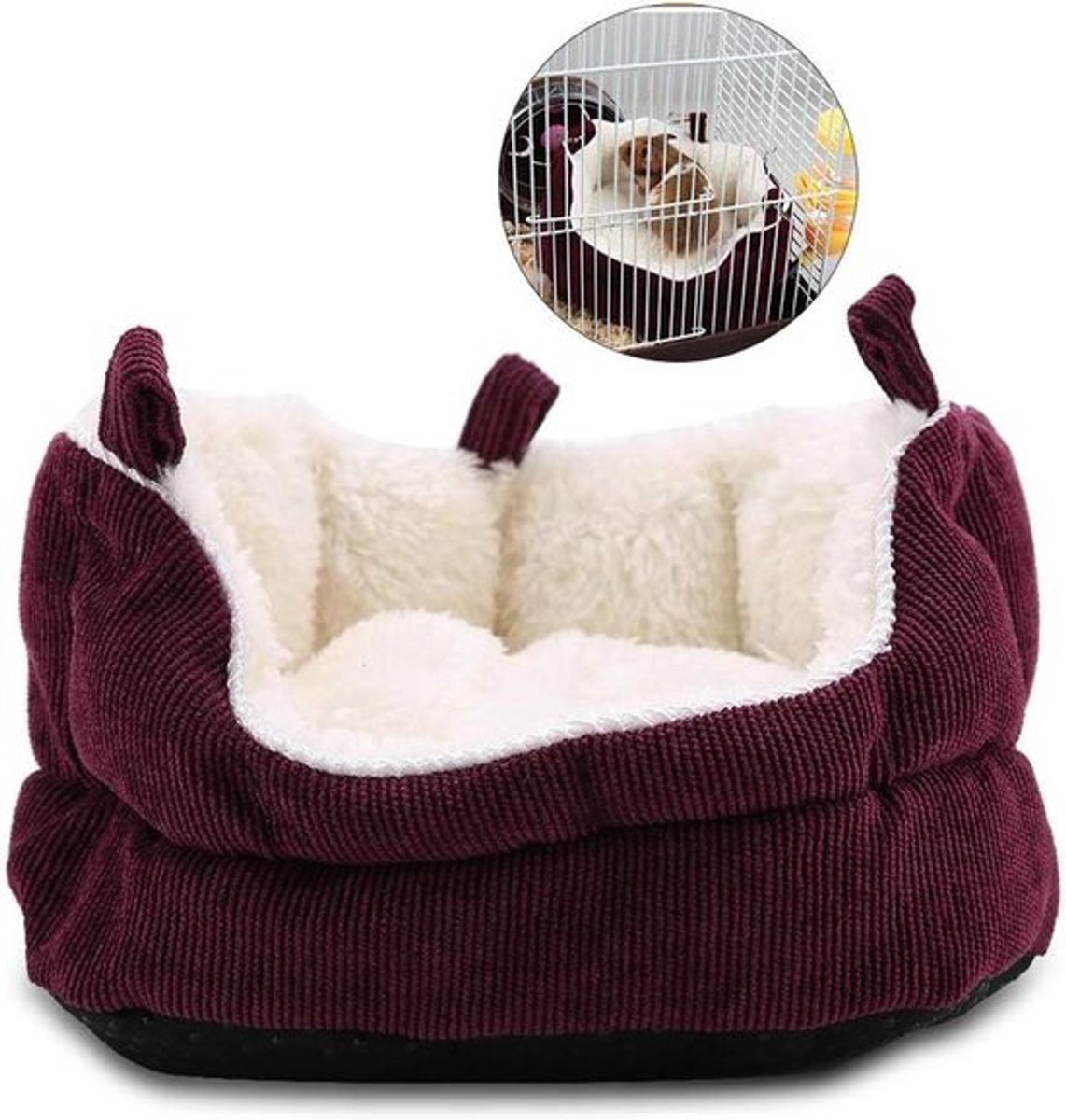 Hamster Slaapnest – Hangend Bed voor Huisdieren – Winter Pluche Slaaphuis – Nestkooi Accessoires – Geschikt voor Racemuizen, Chinchillas, Eekhoorn – Rood