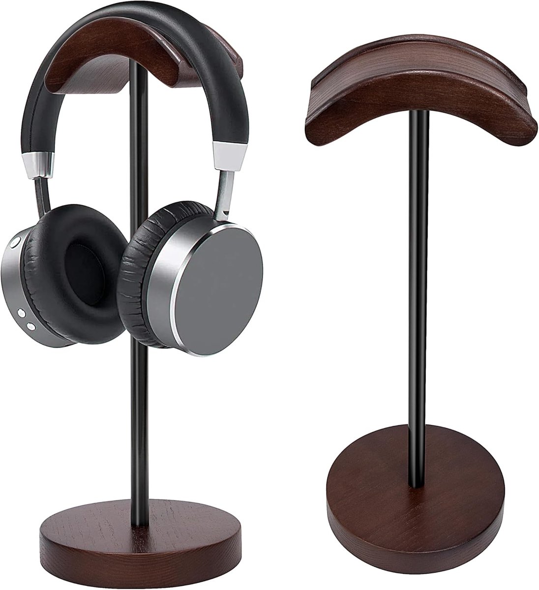 SnelShoppen - Wood Metal Hoofdtelefoon Houder Gaming Stand - Universele Headphone Stand met Antislip Basis voor Muziek en Gaming, Stabiele Hoofdtelefo