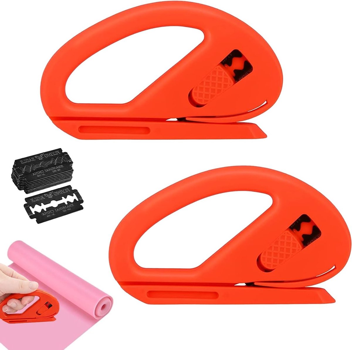 Cadeaupapiersnijder met 10 reservemesjes en cadeaulintsnijder voor nauwkeurige sneden en papierrolsnijden (oranje)