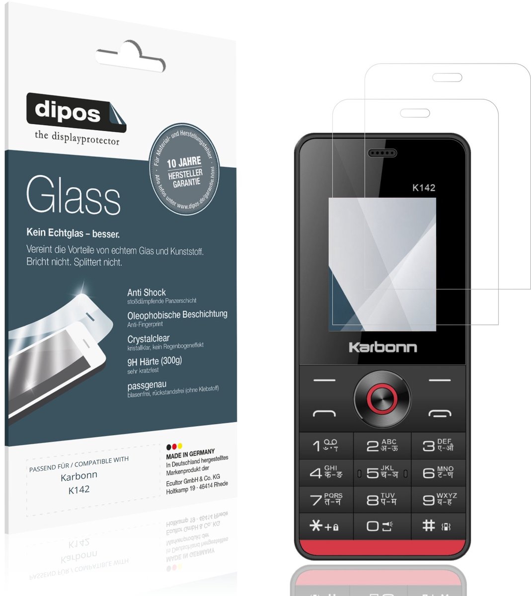 dipos – 2x Pantserfolie geschikt voor Karbonn K142 | 9H Screenprotector