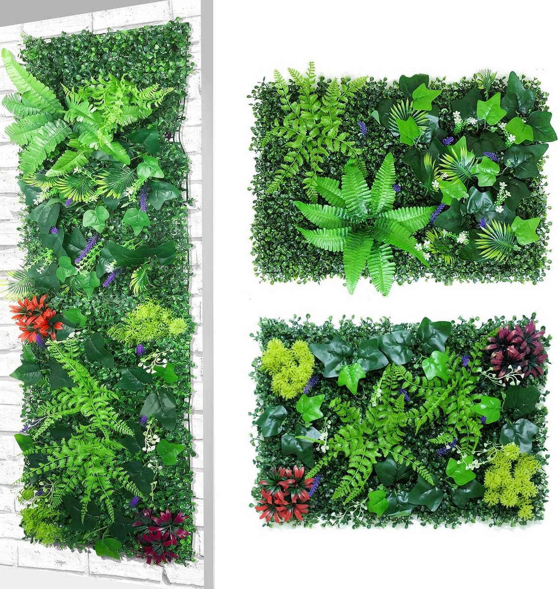 SnelShoppen - Kunstplant Wand 60 x 40 cm, Set van 2 Realistische Kunstplanten, Muurpanelen voor Binnen en Buiten, Altijd Groene Wanddecoratie voor Bal