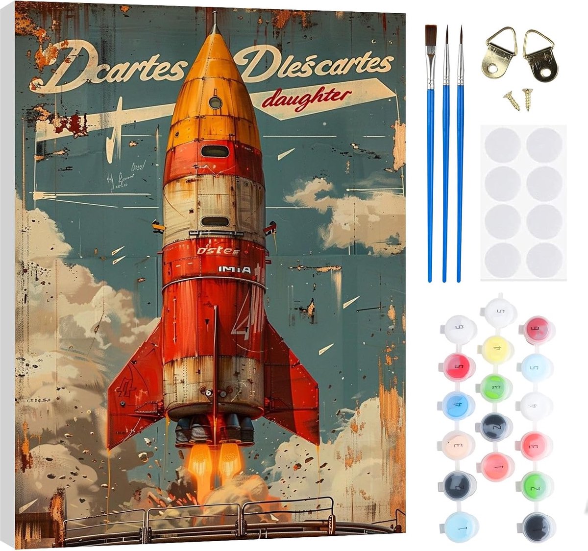SnelShoppen - Schilderen op Nummer Set voor Beginners en Volwassenen - RICUVED Rocket Poster 20x30 cm - Compleet met Olieverfschilderij, Penselen, Hou