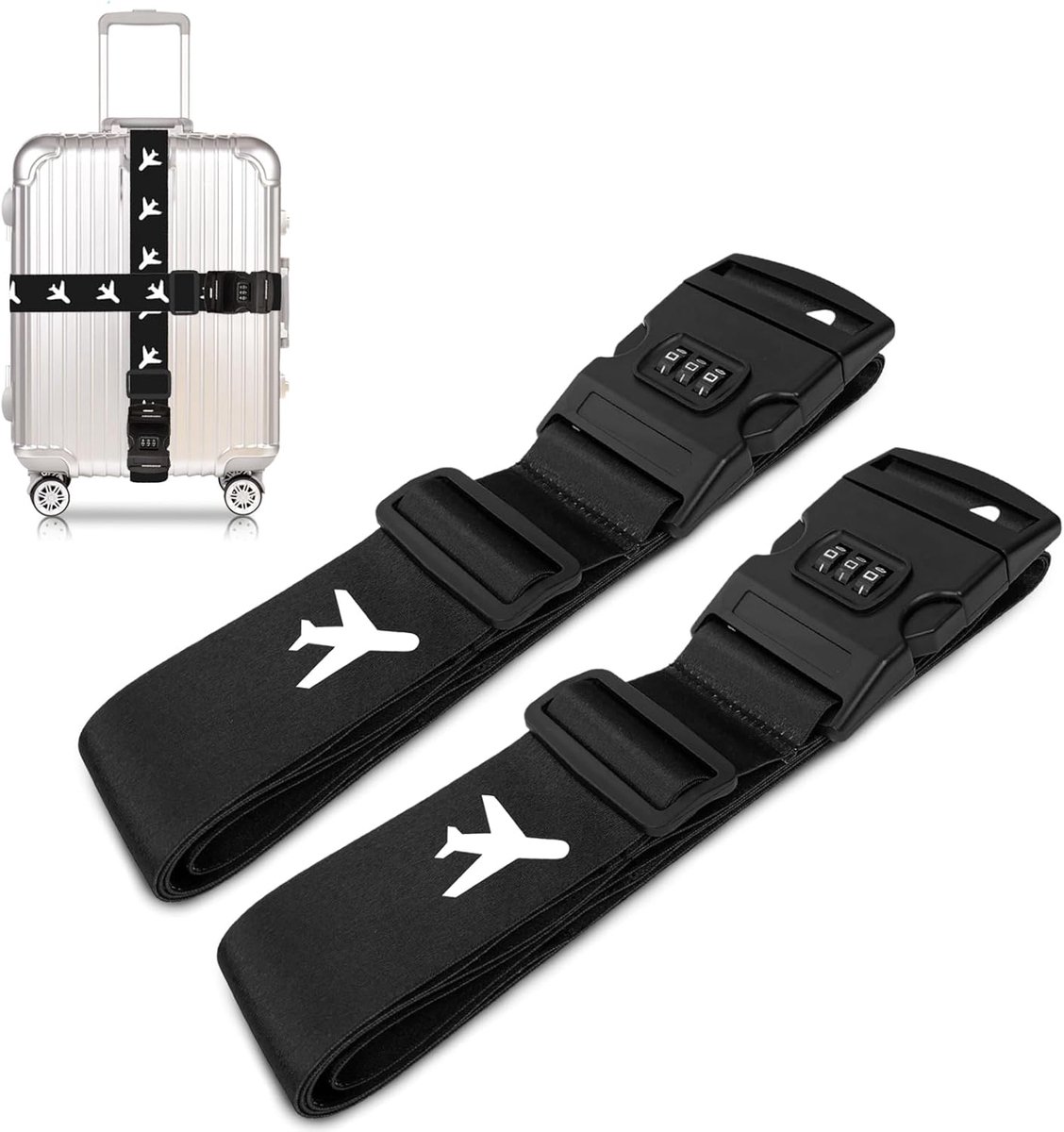 SnelShoppen - Suitcase Strap Set met Combinatielock, Verstelbare Luggage Strap 5 x 190 cm, Duurzame Koffersluiting, Identificatiebanden voor Reiskoffe