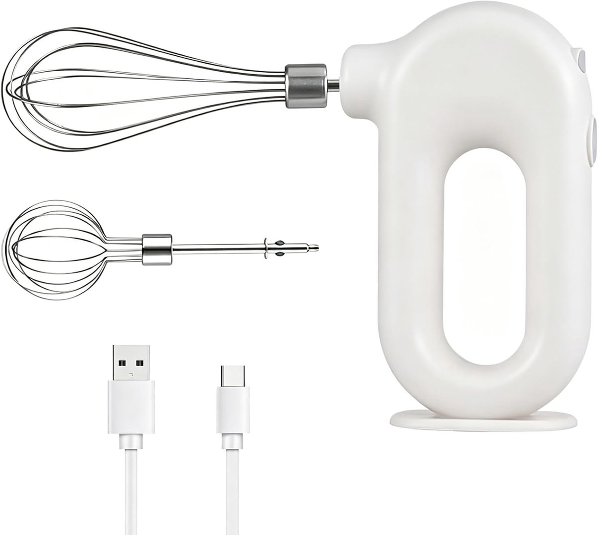 Thijox Draadloze Handmixer Elektrische Mini Eiklopper met 4 Snelheden USB Oplaadbaar 1500mAh Wit Perfect voor Keuken Bakken en Kloppen van Ro