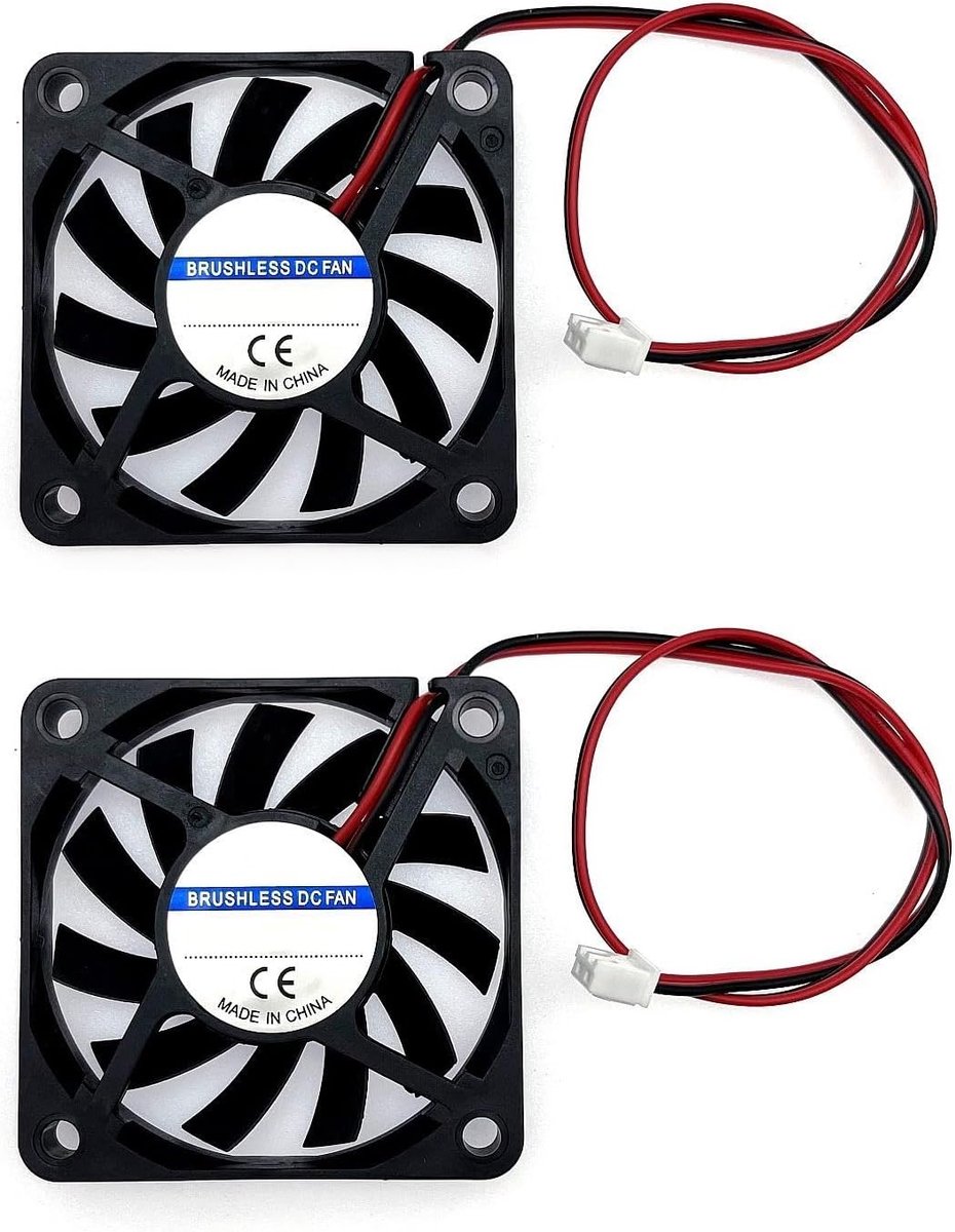 SnelShoppen - 2x 60x60x10mm Mini DC 12V Koelventilator - Geluidsarm, Brushless, 3D Printer Ventilator met Kabel, Heatsink Fan, 6010 6cm