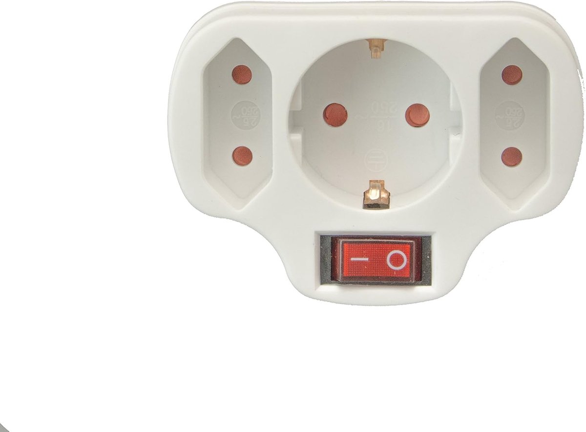 SnelShoppen - Multi-plug adapter Schuko distributor 3-gang met schakelaar, kindveilig, wit, ideaal voor thuis, camping, tuin en keuken