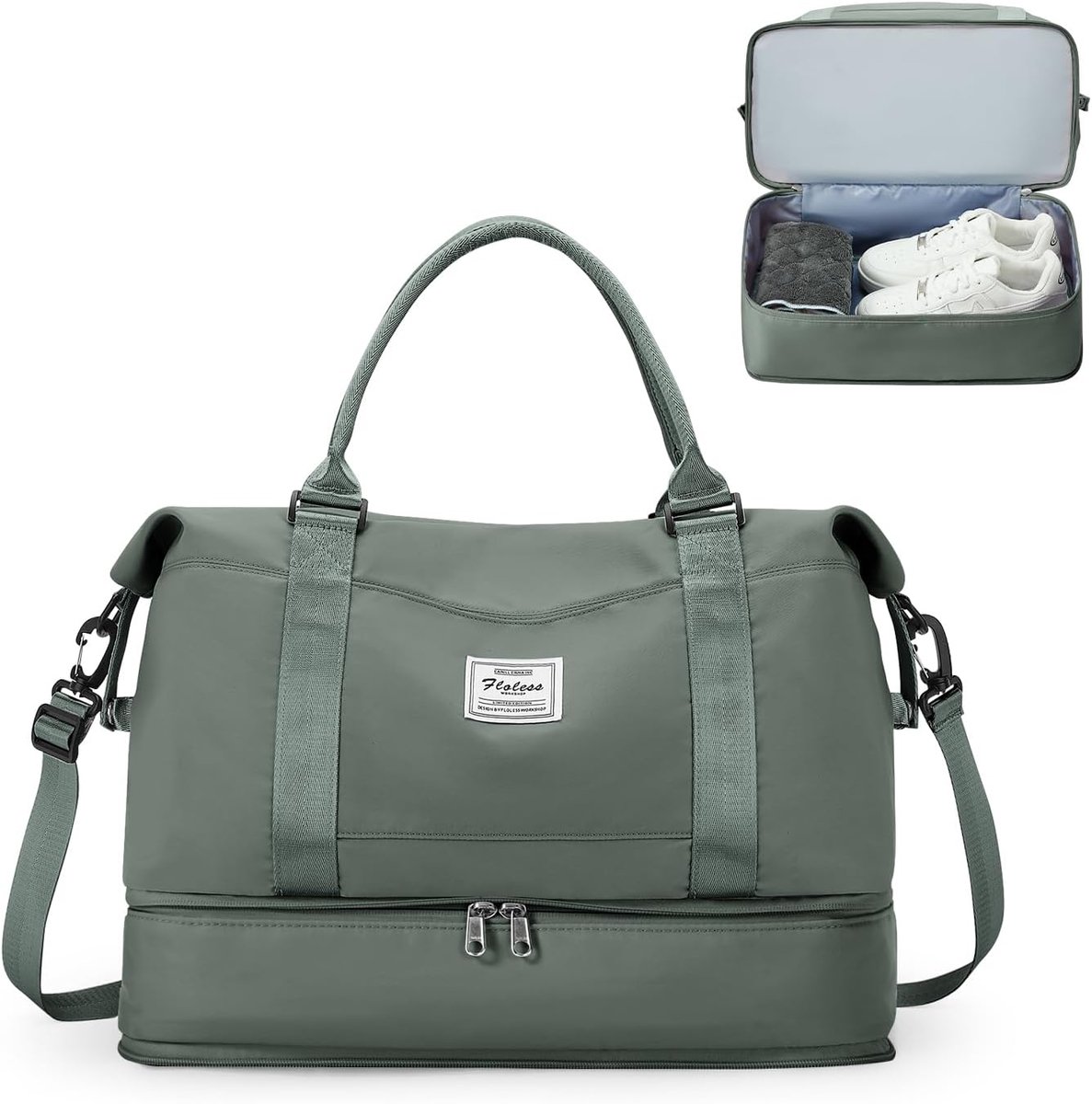 SnelShoppen - Weekender Reistas Dames 40x30x20 cm - Ryanair Handbagage met Schoencompartiment - Sporttas, Ziekenhuistas, Reis- en Zwemtas - A03 Legerg