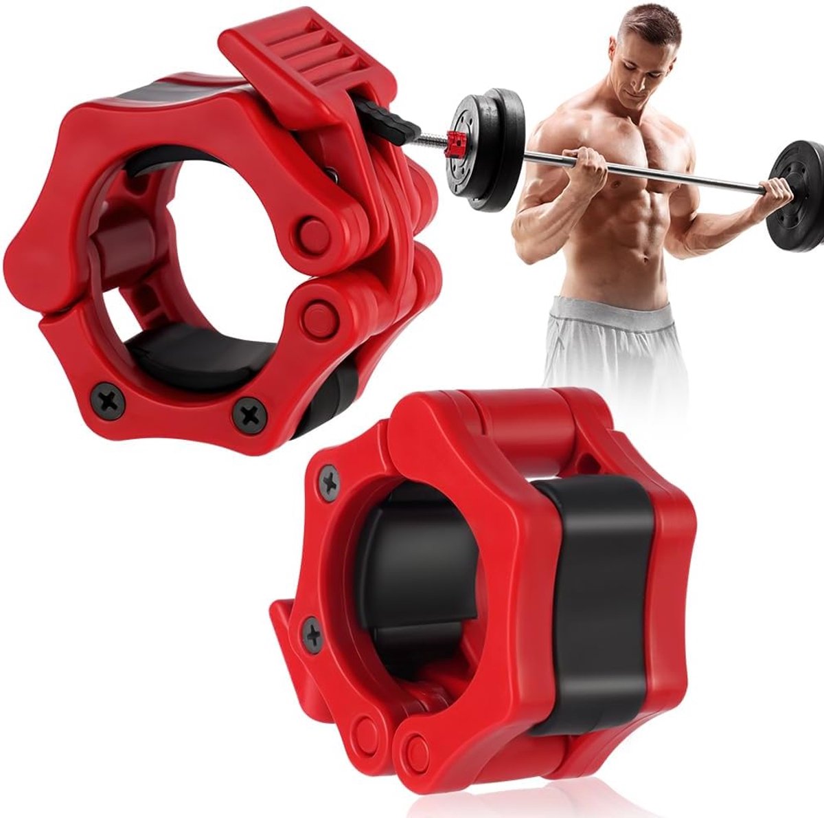 SnelShoppen - Rode 50mm Olympische Dumbbell Klemmen - Set van 2 - Stevige en Duurzame Bevestigingssystemen voor Gewichtheffen - Ideaal voor Thuisgym,