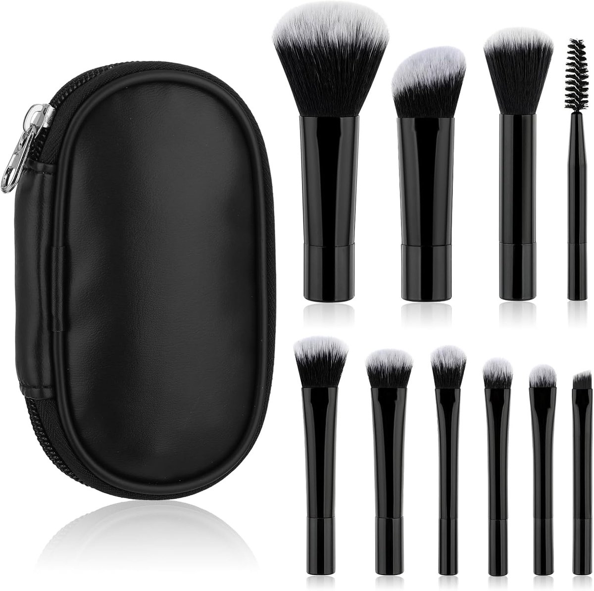 SnelShoppen - 10 Mini Makeup Brushes Set met Makeup Tas - Portable Foundation, Blush, Contour, Concealer en Eyeshadow Kwasten voor Reizen en Dagelijks