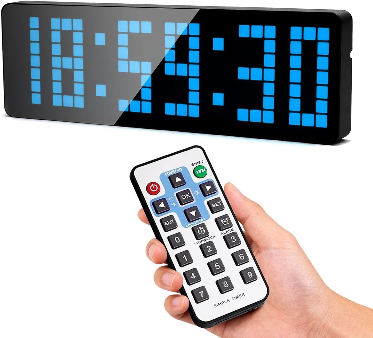 SnelShoppen - Gym Timer Digitale Fitness Klok 33.3 cm LED, Grote Digitale Wandklok met Terugtelfunctie/Stopwatch voor Thuis, Sport, Training, Keuken,