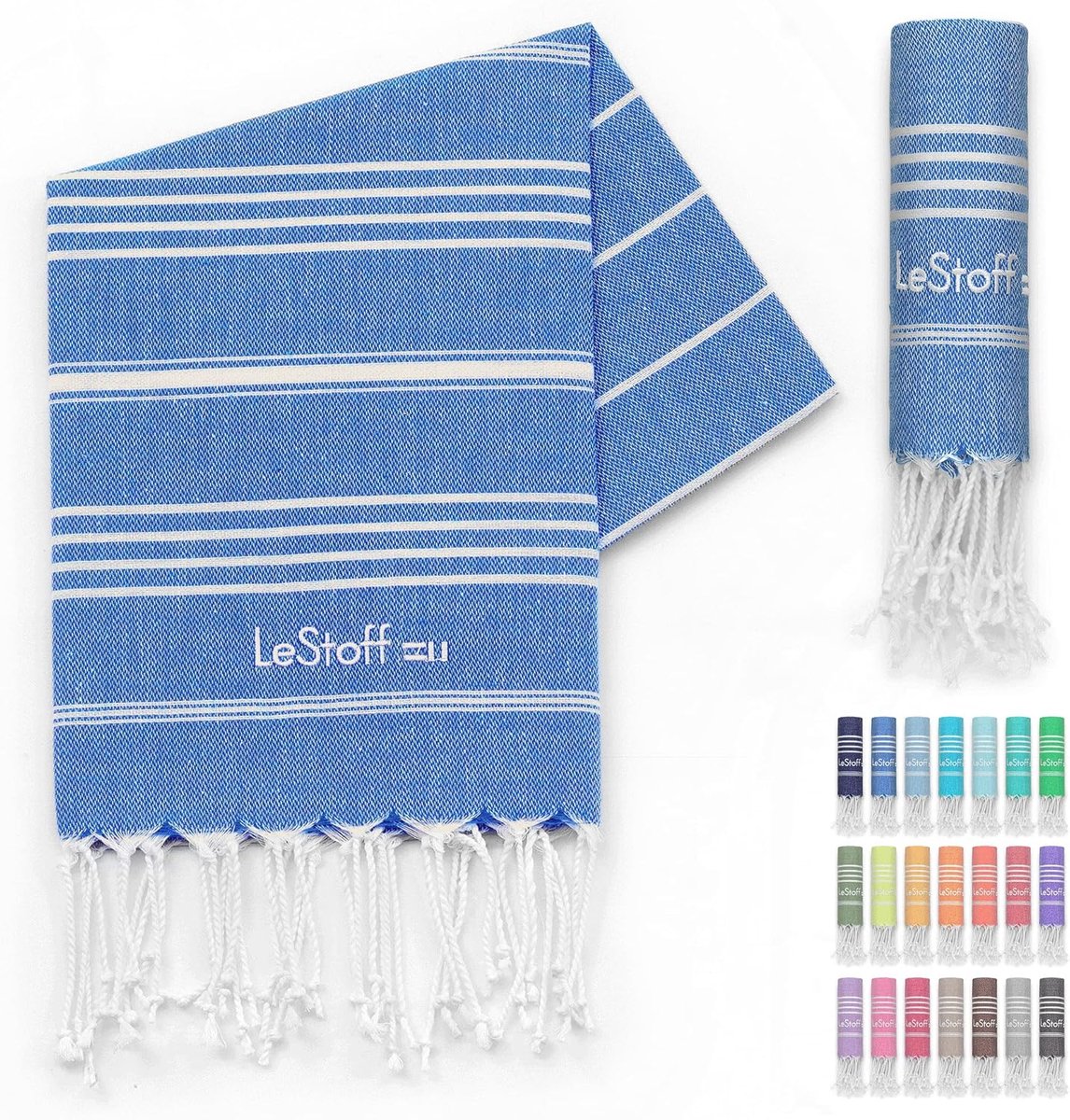 SnelShoppen - Hammam Handdoek 100% Organic Katoen - Sneldrogend Strandhanddoek - Sauna Towel - Yoga Towel - 50x100 cm - Sky Blue - Voor Sport, Reizen,