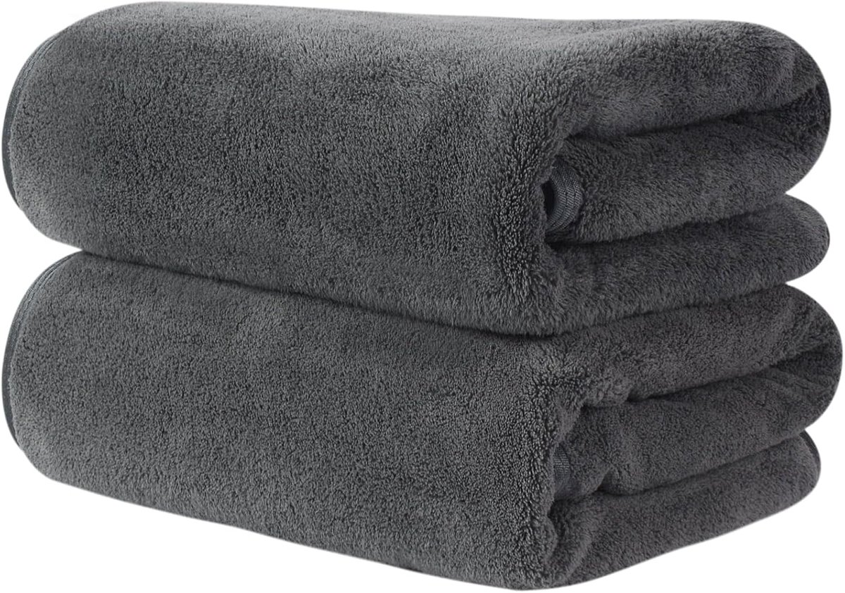 SnelShoppen - Set van 2 Microvezel Haartowels – Fluffy Microfiber Handdoeken, Zacht en Absorberend, 50x100 cm, Donkergrijs voor Thuis, Reizen en Sport