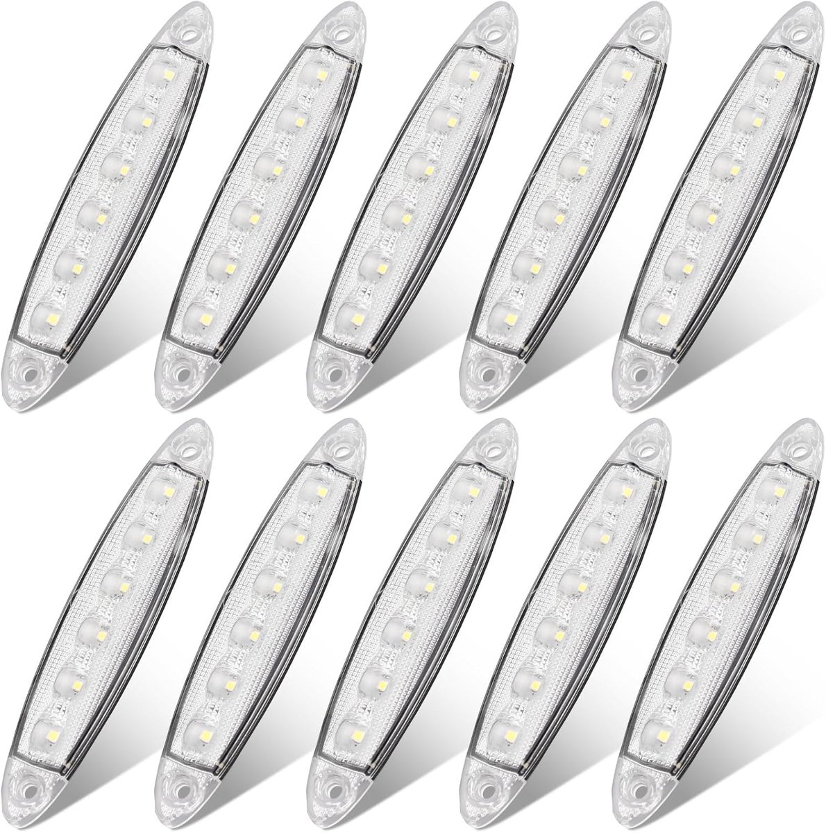 SnelShoppen - 10x Trailer Zijverlichting 12V 6 LED Side Lights E-mark Goedkeuring Waterdicht IP65 Universele Schroeven voor Trucks en Trailers (Wit)