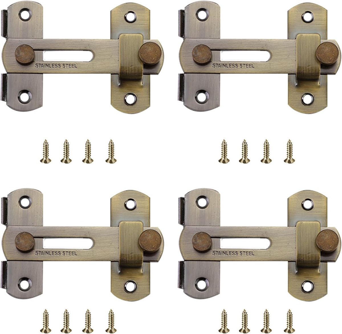 SnelShoppen - 4 Stuks RVS Deursloten 4 Inch Flip Clasp Veiligheidsdeurknop Sleutelslot Vouwslot voor Ramen, Kasten en Deuren (Bronze)