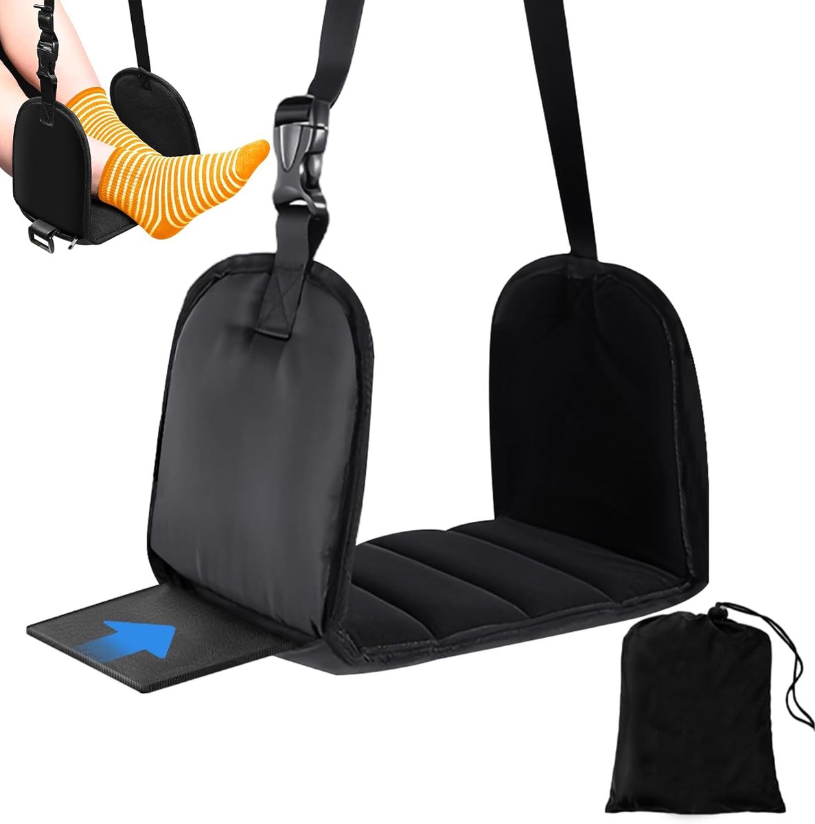 Thijox - Vliegtuig Voetensteun, Draagbare Reis-Voethangmat, In Hoogte Verstelbaar, Ergonomisch, Perfect voor Vliegen, Auto, Train, Kantoor, Ontspannin