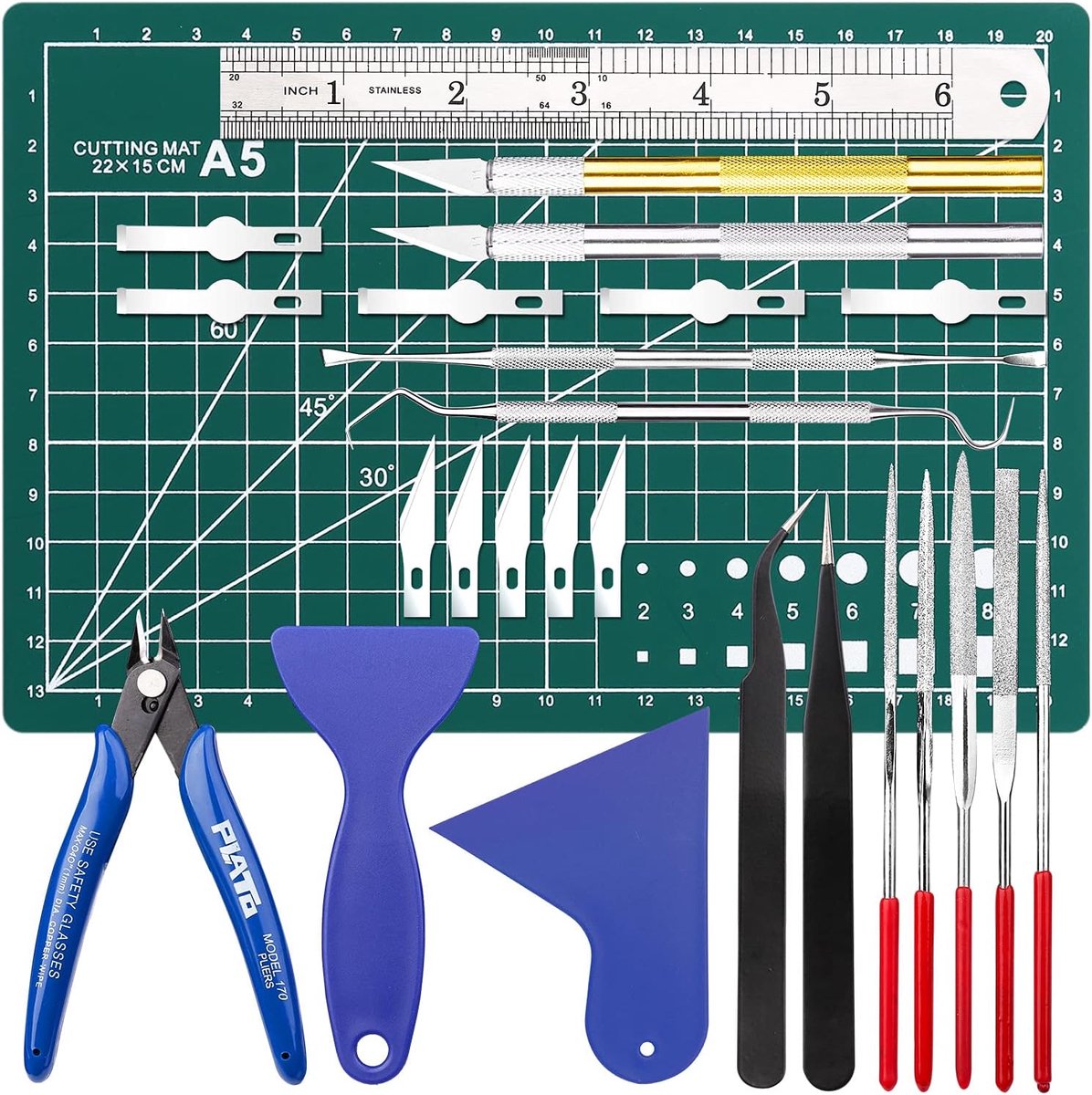 SnelShoppen - 25-delige Modelbouw Gereedschap Set, Hobby Bouw Gereedschap Kit voor het Repareren en Maken van Auto- en Modelbouw, Inclusief Snijmat, L