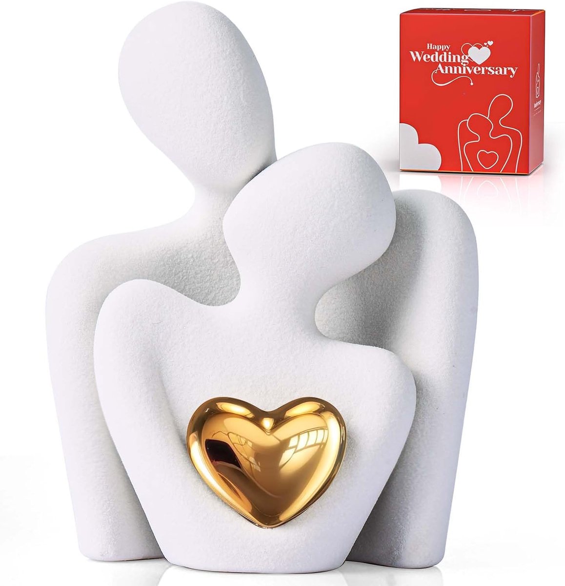 SnelShoppen - Miniature Abstract Couple Sculpture - Schattige Hugging Figurine - Keramisch Ornament voor Woonkamer - Perfecte Cadeau voor Stellen - Go