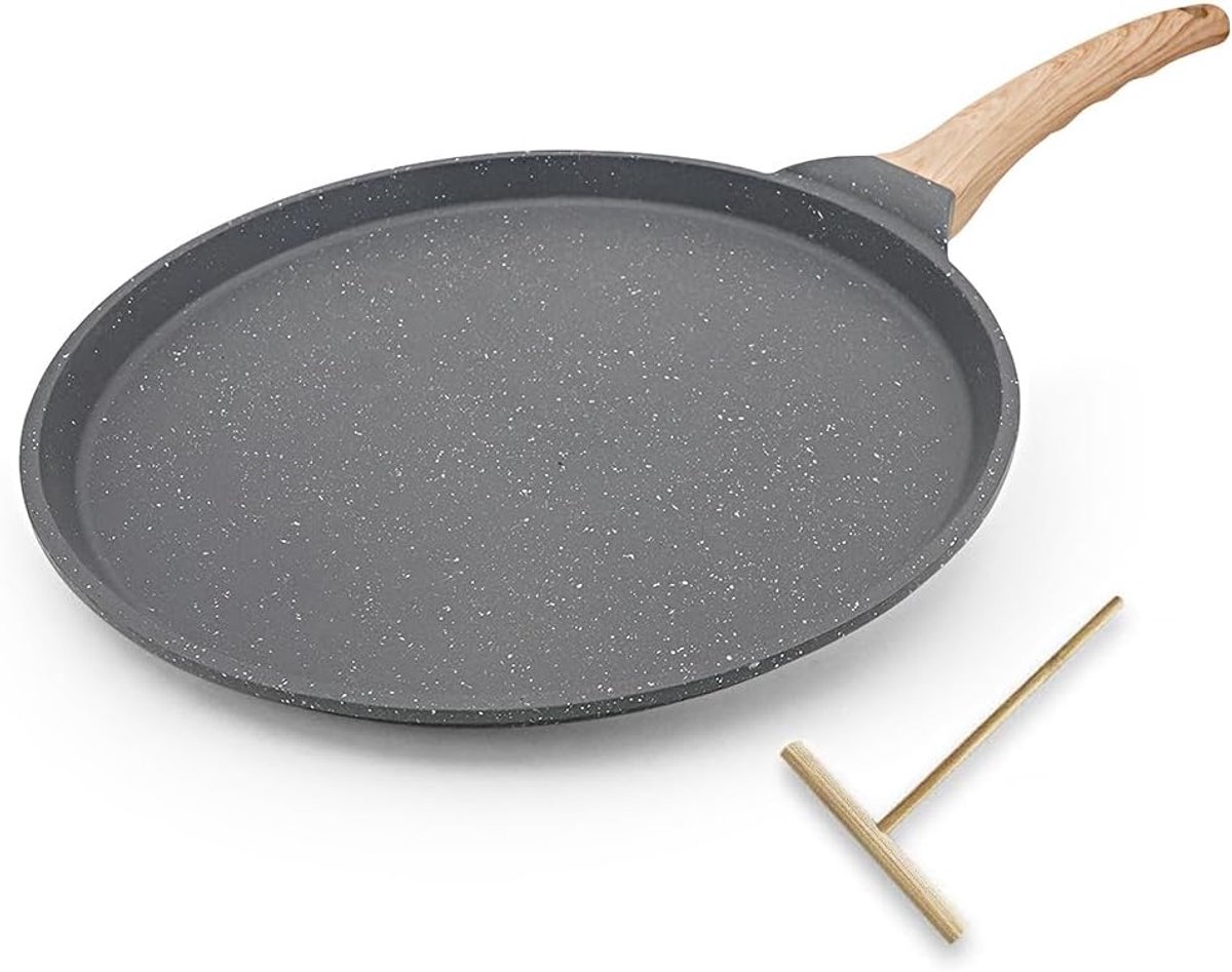 SnelShoppen - Pannenkoekenpan 30 cm - Antiaanbaklaag - Gegoten Aluminium - Inductie Compatibel - Zwart - Ideaal voor Keuken en Feestjes