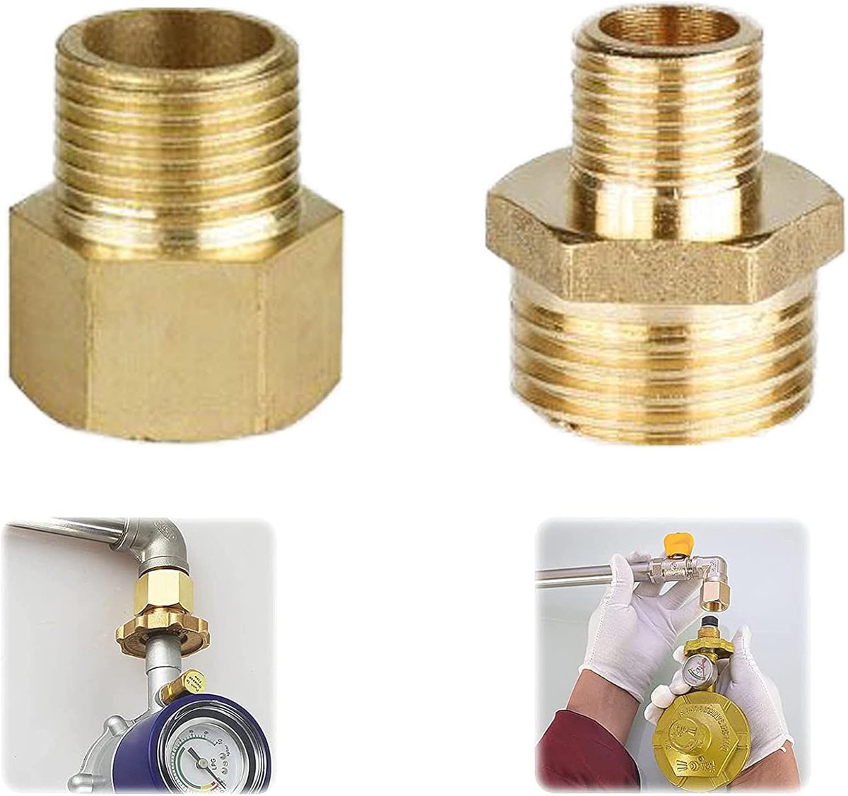 SnelShoppen - Gas Adapter Set 1/2 naar 1/4 - Messing Gas Slang Verbindingsset voor Gasfornuizen, Campingfornuizen - 4 Stuks - Duurzaam en Veilig