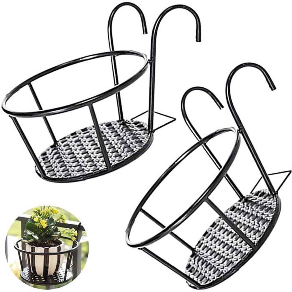 Ronde ijzeren haak bloempotstandaard Geschikt voor bonsaiplanten, hangende metalen schutting Geschikt voor huis en tuin, metalen bloempot Geschikt voor balkon, buiten