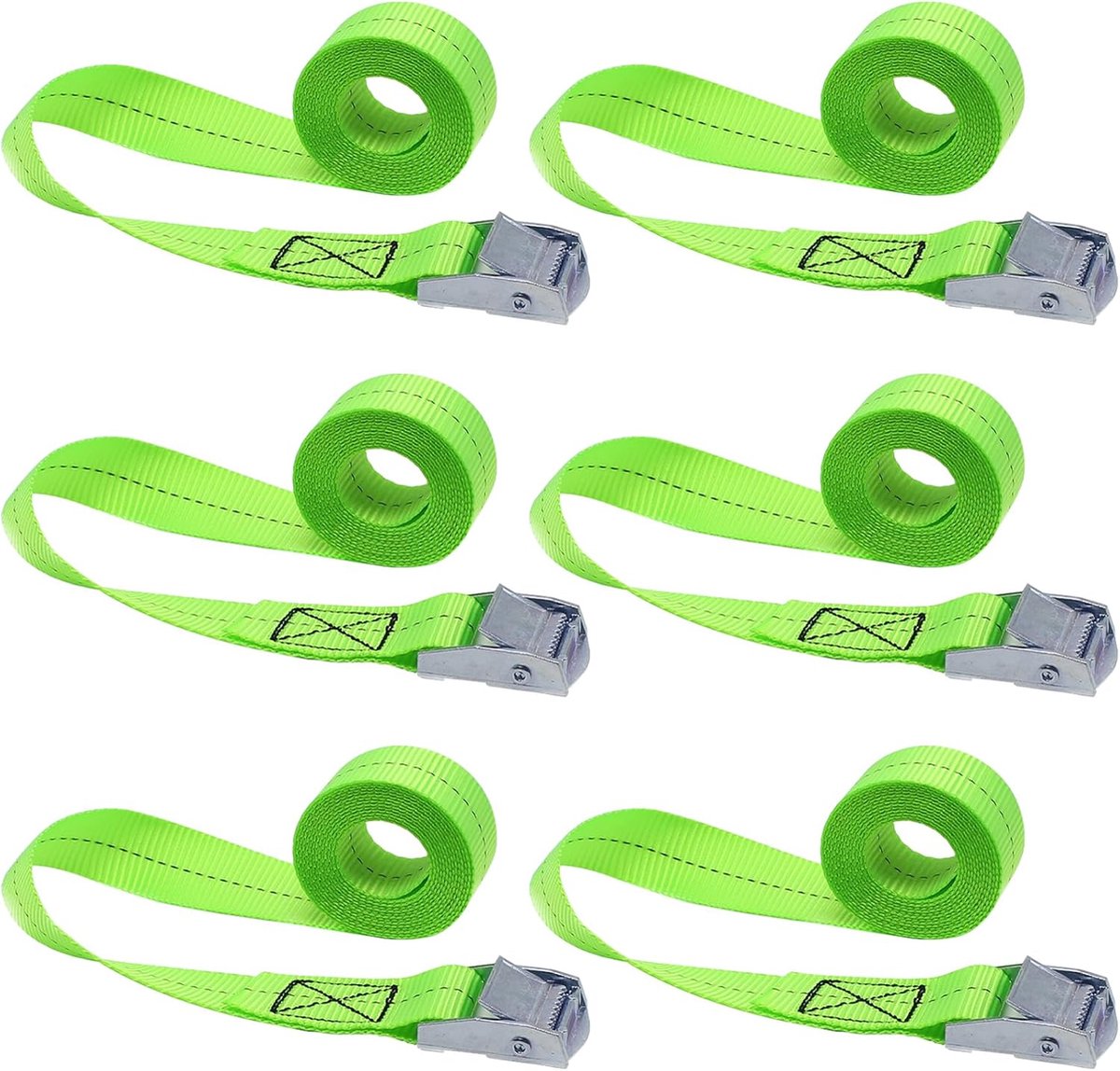 SnelShoppen - Pack van 6 Luggage Straps, Verstelbare Fastening Straps voor Motorfiets en Fiets, 2.5 cm x 1 m, Robuust Polyester met Klapslot - Groen