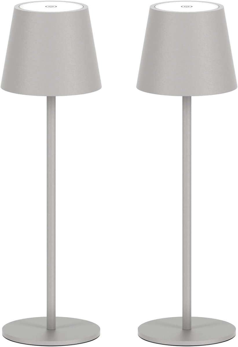 SnelShoppen - Dimbare LED Tafel Lamp 2pcs Draadloos Oplaadbaar Grijs 3000K Warm Licht 36.5 cm Aluminium IP54 Waterdicht Voor Binnen Buiten Tuin Campin