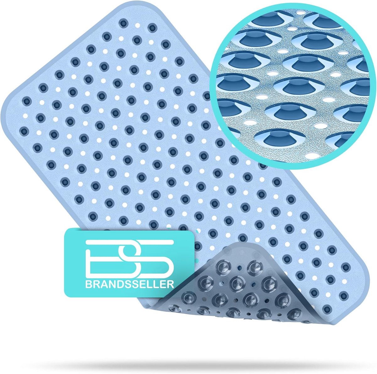 SnelShoppen - Badmat 70 x 38 cm, antislip met zuignappen, transparant/blauw, modern ontwerp, badkameraccessoires
