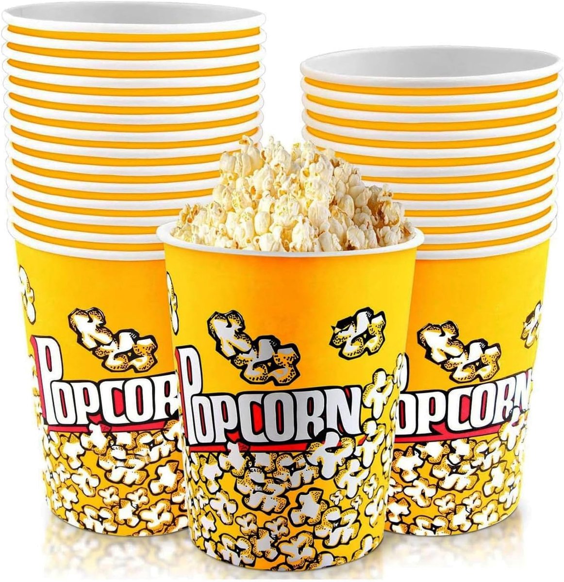 SnelShoppen - 25 Stuks Popcornzakken, Kleine Popcornbakken, 1000 ml Retro Popcorncontainers voor Thuis, Restaurant, Verjaardagsfeest, Bioscoop en Fees