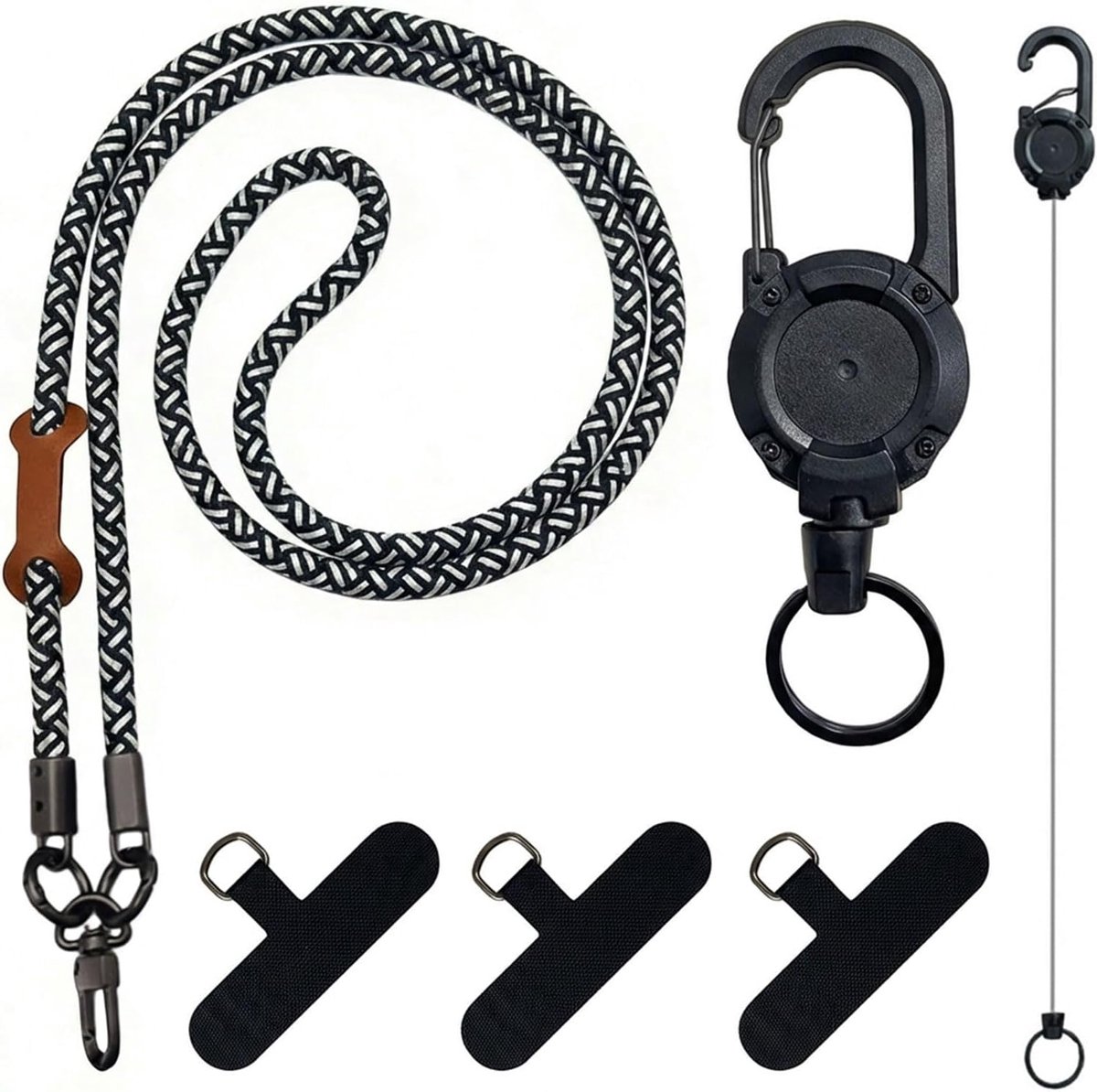SnelShoppen - Diefstalbestendige Telefoon Lanyard met Stalen Kabel, Retractable Telefoonhouder met Riempje, Verstelbare 120 cm Telefoon Loop voor Reiz