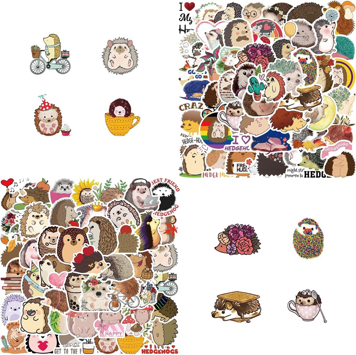 SnelShoppen - 100 Schattige en Grappige Egel Stickers voor Luggage, Gitaren, Skateboards - Waterdicht PVC, 4-8 cm, Kleurig en Duurzaam