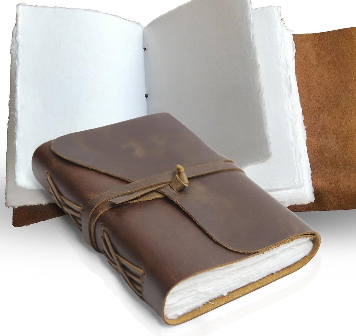 SnelShoppen - Vintage Leder Notitieboek - Handgemaakt, 200 Pagina's, 18x13cm, Hoogwaardige 100% Leer, Waterverf en Schetsen, Ideaal voor Schrijven en